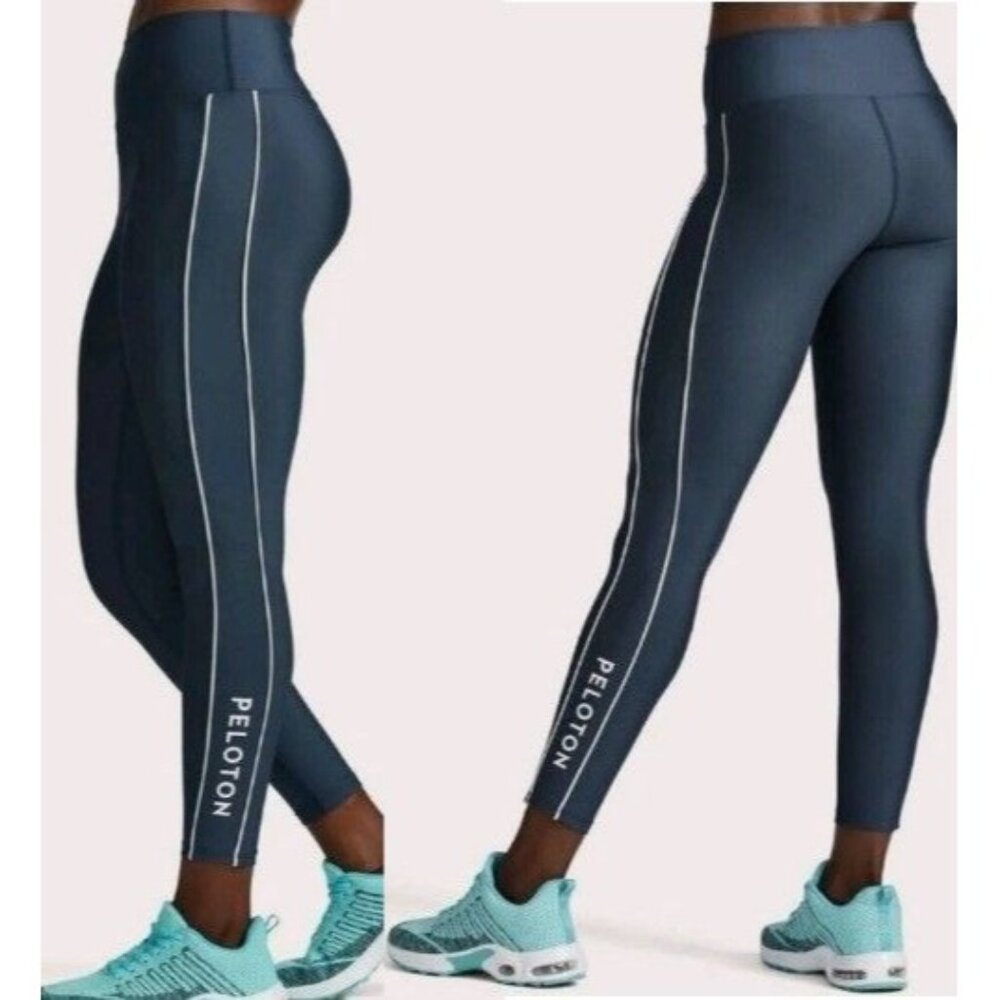 Peloton High Rise Show Up Tuxedo Stripe Pull On Legging Cadet Blue Women's Small